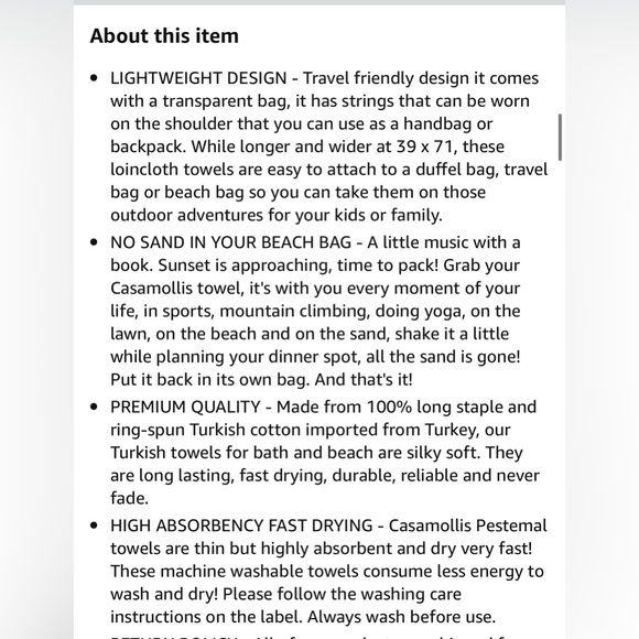 39x71 Turkish Beach Towel, Prewashed, 100% Cotton, Soft, Absorbent, Quick Dry - Picture 8 of 8